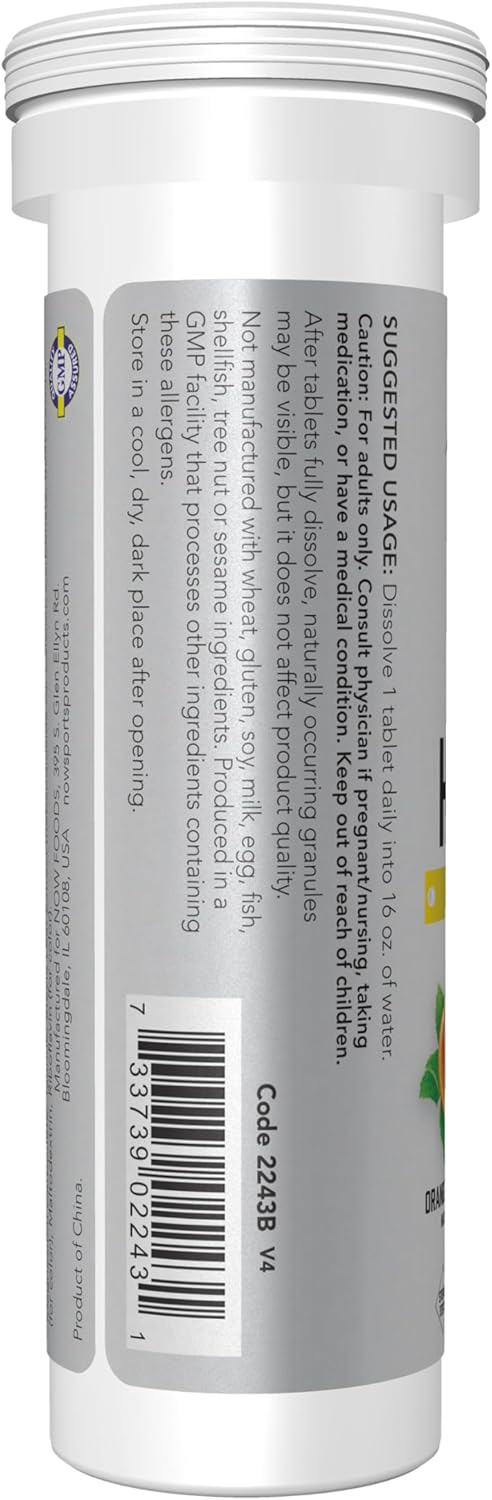 NOW Foods Sports Nutrition Effervescent Effer-Hydrate Electrolyte Supplement Orange Strawberry Tablets for Recovery