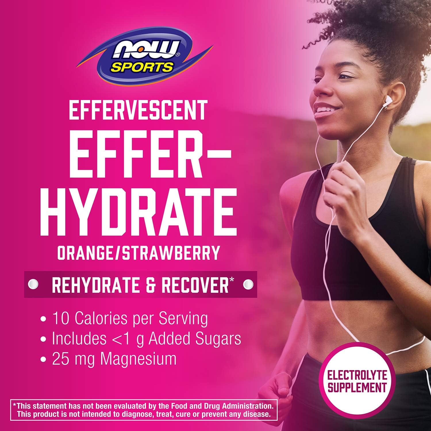 NOW Foods Sports Nutrition Effervescent Effer-Hydrate Electrolyte Supplement Orange Strawberry Tablets for Recovery