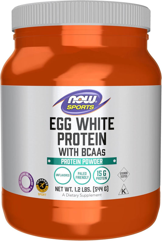 NOW Foods Sports Nutrition Egg White Protein Powder, 1.2 lb - Unflavored, 16g Protein with BCAAs