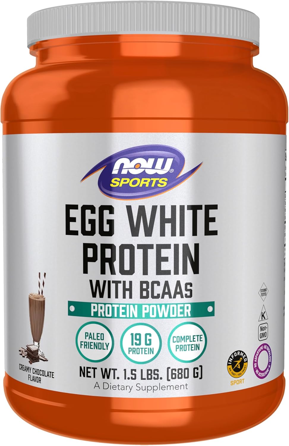 NOW Foods Sports Nutrition Egg White Protein Powder, Creamy Chocolate, 1.5lb - 20g Protein with BCAAs