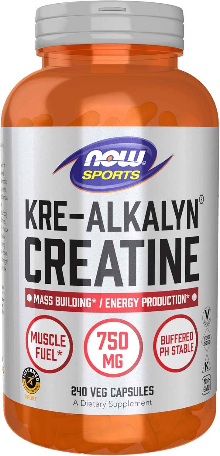 NOW Foods Sports Nutrition Kre-Alkalyn Creatine Capsules - 240 Veg Capsules for Mass Building and Energy Production