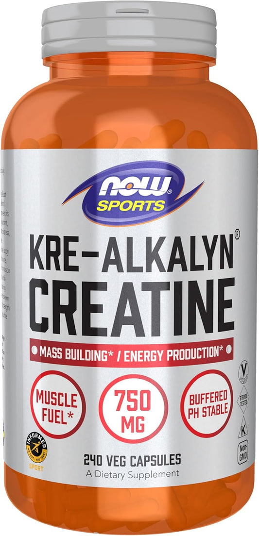 NOW Foods Sports Nutrition Kre-Alkalyn Creatine Capsules - 240 Veg Capsules for Mass Building and Energy Production