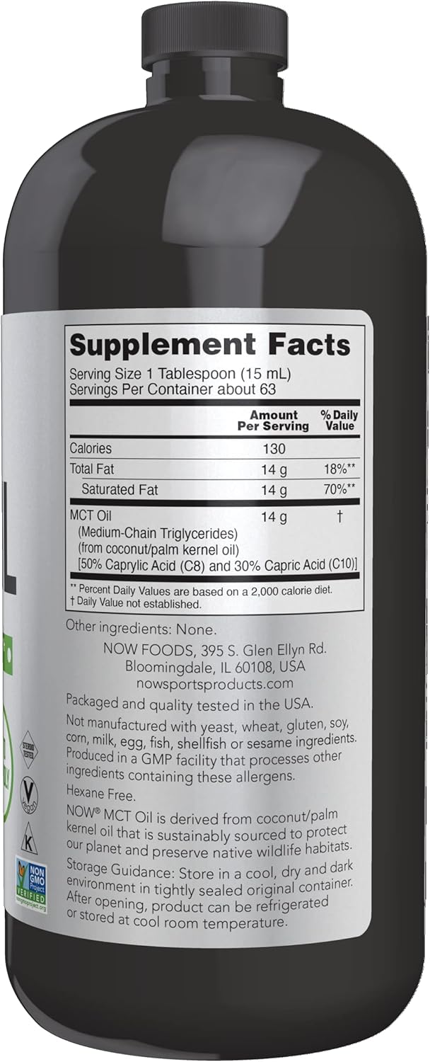 NOW Foods Sports Nutrition MCT Oil 14g for Weight Management - Liquid 32-Ounce Bottle