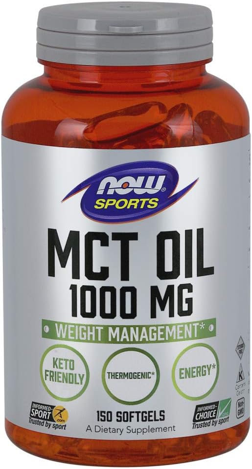 NOW Foods Sports Nutrition MCT Oil Softgels 1000mg for Weight Management - Pack of 150