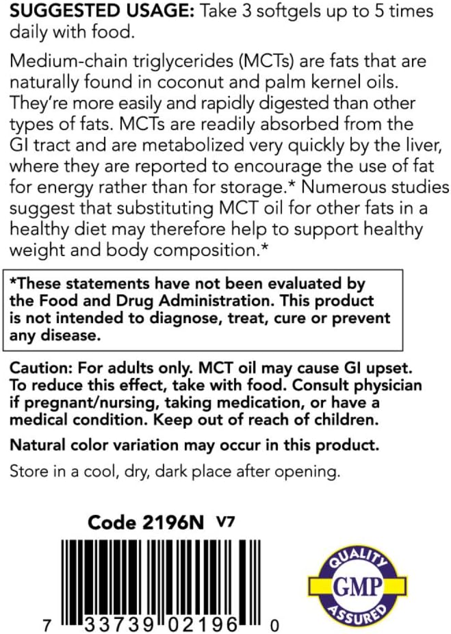 NOW Foods Sports Nutrition MCT Oil Softgels 1000mg for Weight Management - Pack of 150