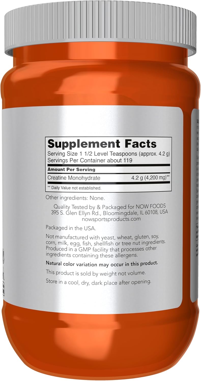 NOW Foods Sports Nutrition Micronized Creatine Powder 500g for Mass Building and Energy Production, 1.1lb