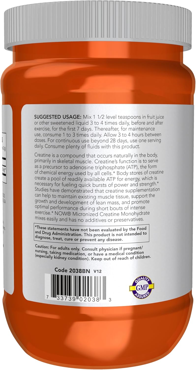 NOW Foods Sports Nutrition Micronized Creatine Powder 500g for Mass Building and Energy Production, 1.1lb