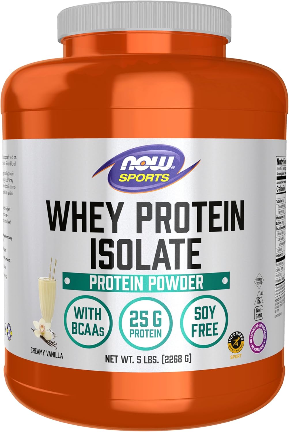 NOW Foods Sports Nutrition Whey Protein Isolate Powder, Creamy Vanilla Flavor, 5 lb - 25g Protein with BCAAs