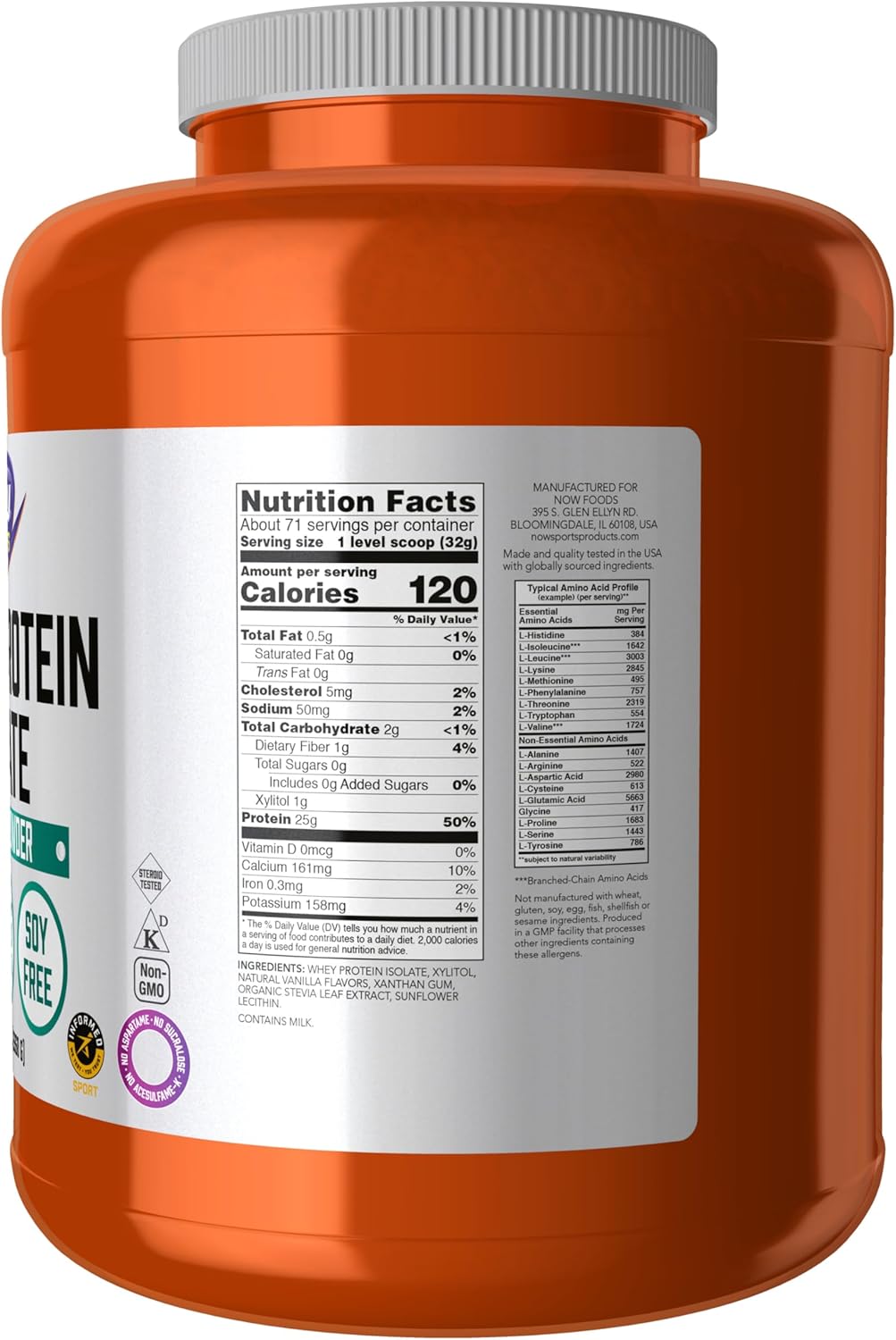 NOW Foods Sports Nutrition Whey Protein Isolate Powder, Creamy Vanilla Flavor, 5 lb - 25g Protein with BCAAs