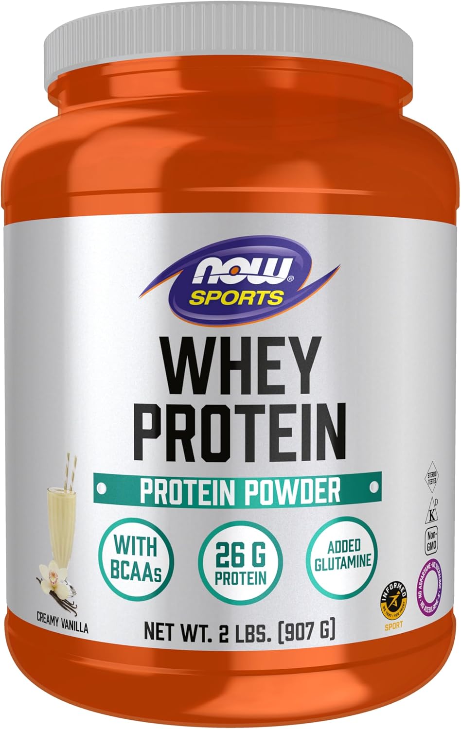 NOW Foods Sports Nutrition Whey Protein Vanilla Powder - 2lb, 26g BCAAs