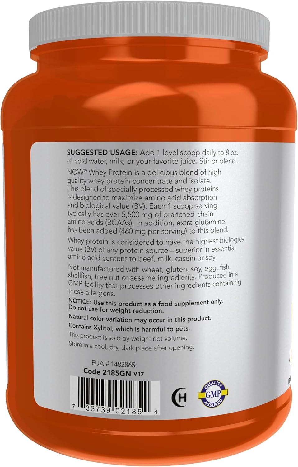NOW Foods Sports Nutrition Whey Protein Vanilla Powder - 2lb, 26g BCAAs