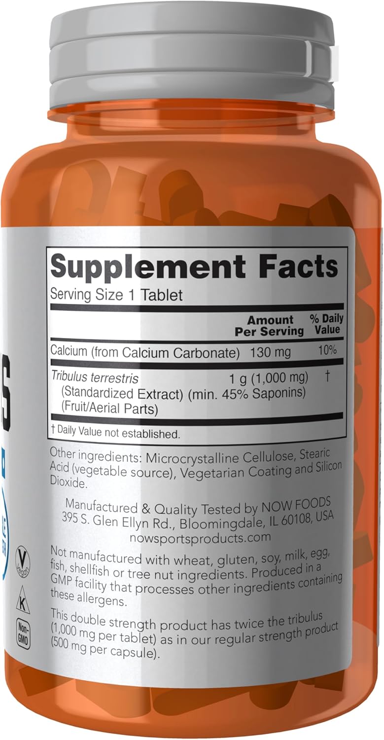 NOW Foods Tribulus Terrestris 1000mg Double Strength Men's Health Supplement 90 Tablets