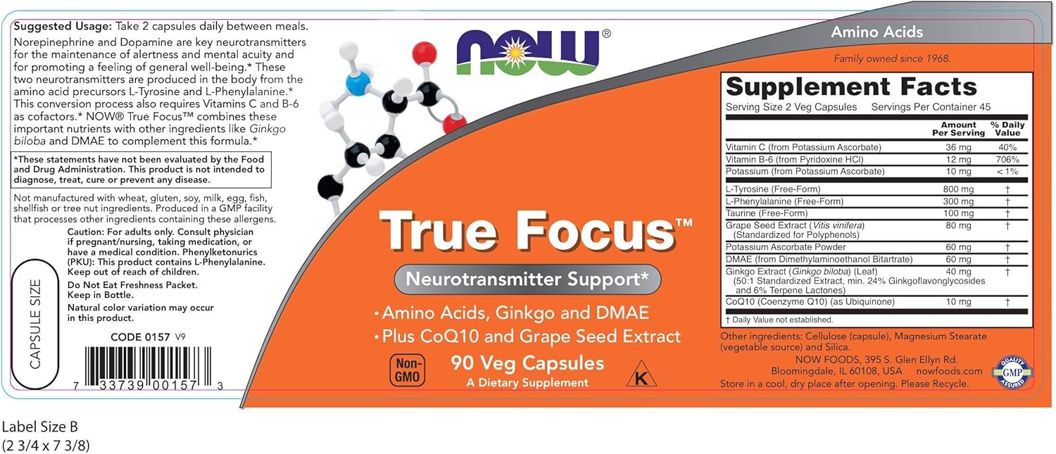 Now Foods True Focus - 90 Vegetarian Capsules for Cognitive Support and Mental Clarity