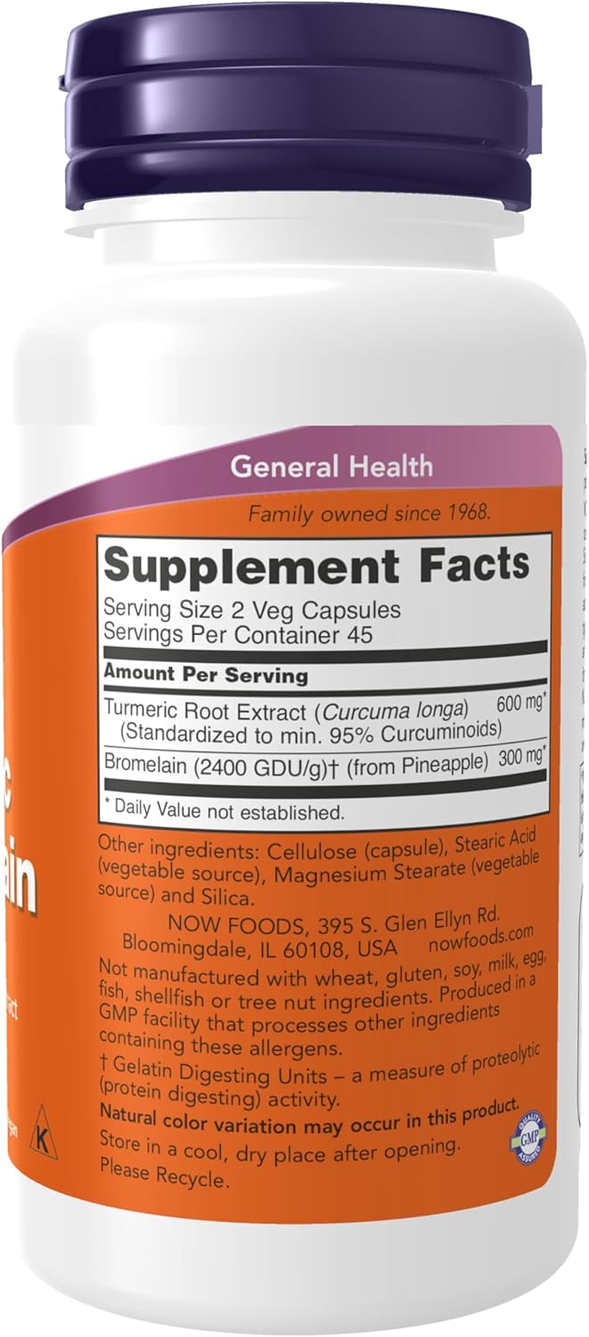 NOW Foods Turmeric & Bromelain Supplements - Standardized Extract with 2400 GDU/g Bromelain, 90 Veg Capsules