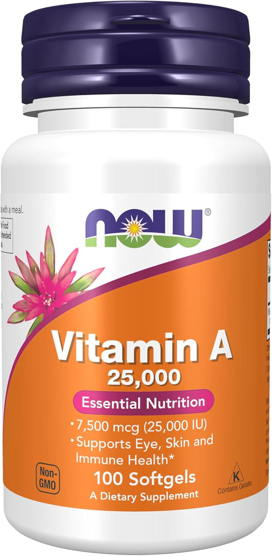 NOW Foods Vitamin A (Fish Liver Oil) 25,000 IU Softgels - Essential Nutrition Supplement