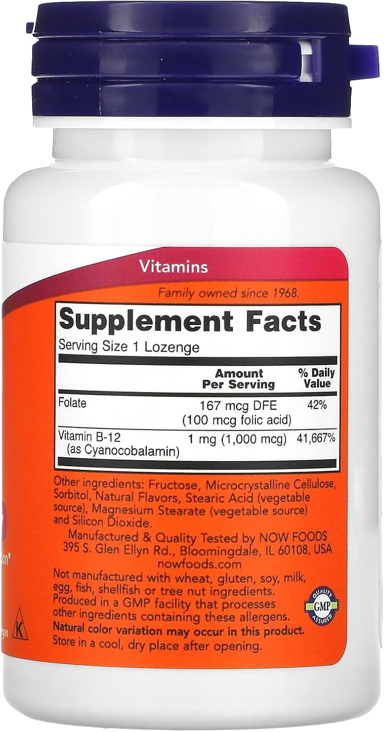 Now Foods Vitamin B-12 1000 mcg Lozenges - 100 Count Bottle for Energy and Metabolism Support