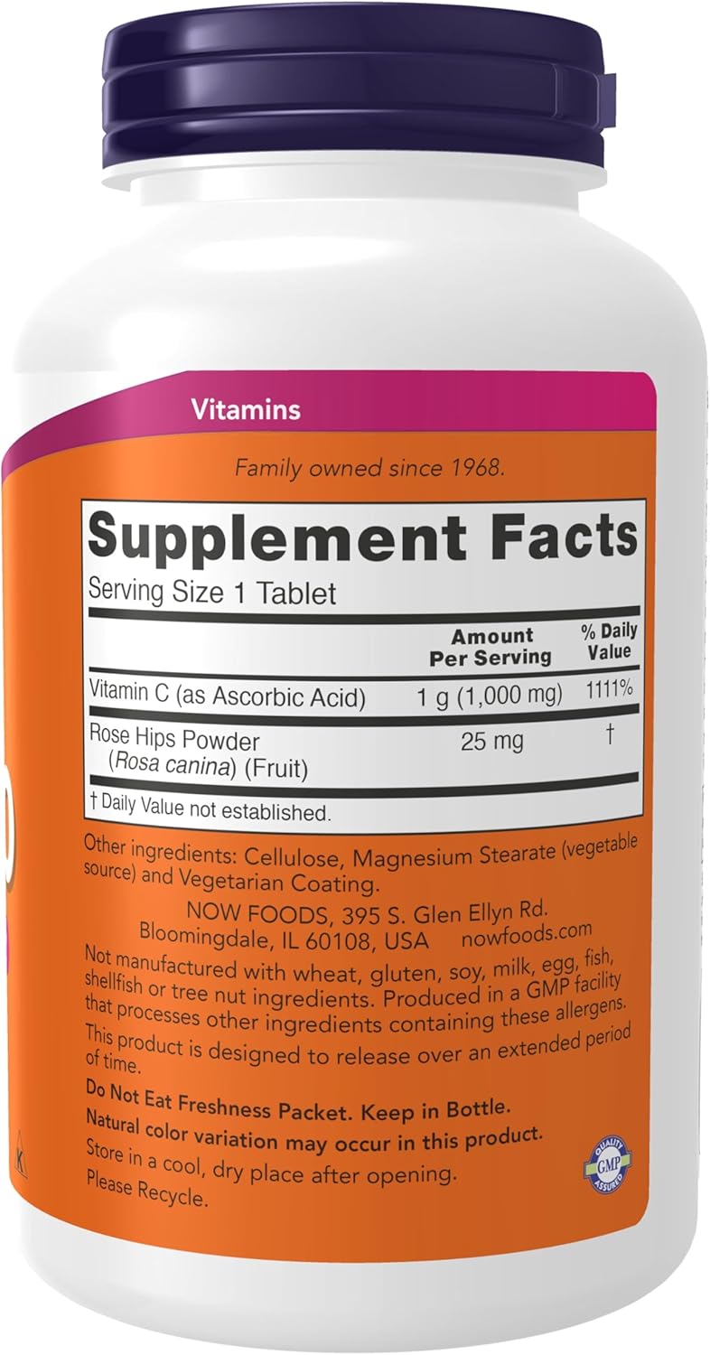 Now Foods Vitamin C-1000 Sustained Release with Rose Hips - 250 Tablets for Immune Support