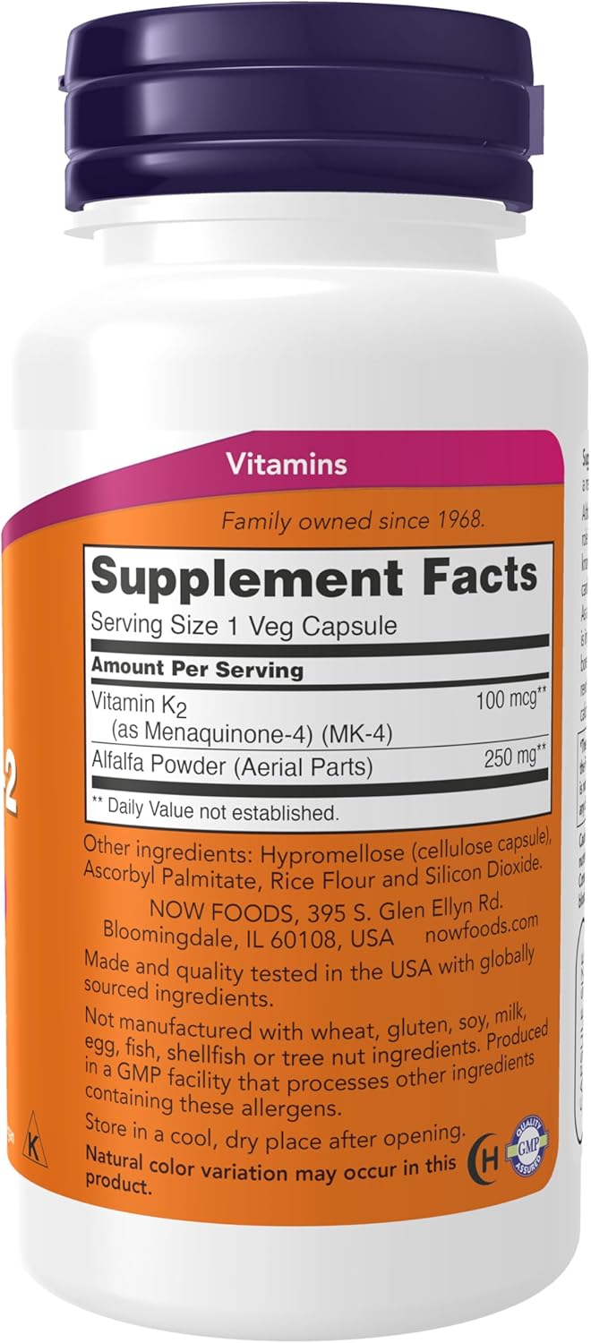 NOW Foods Vitamin K-2 100 mcg Capsules for Bone Health - 100 Veg Caps