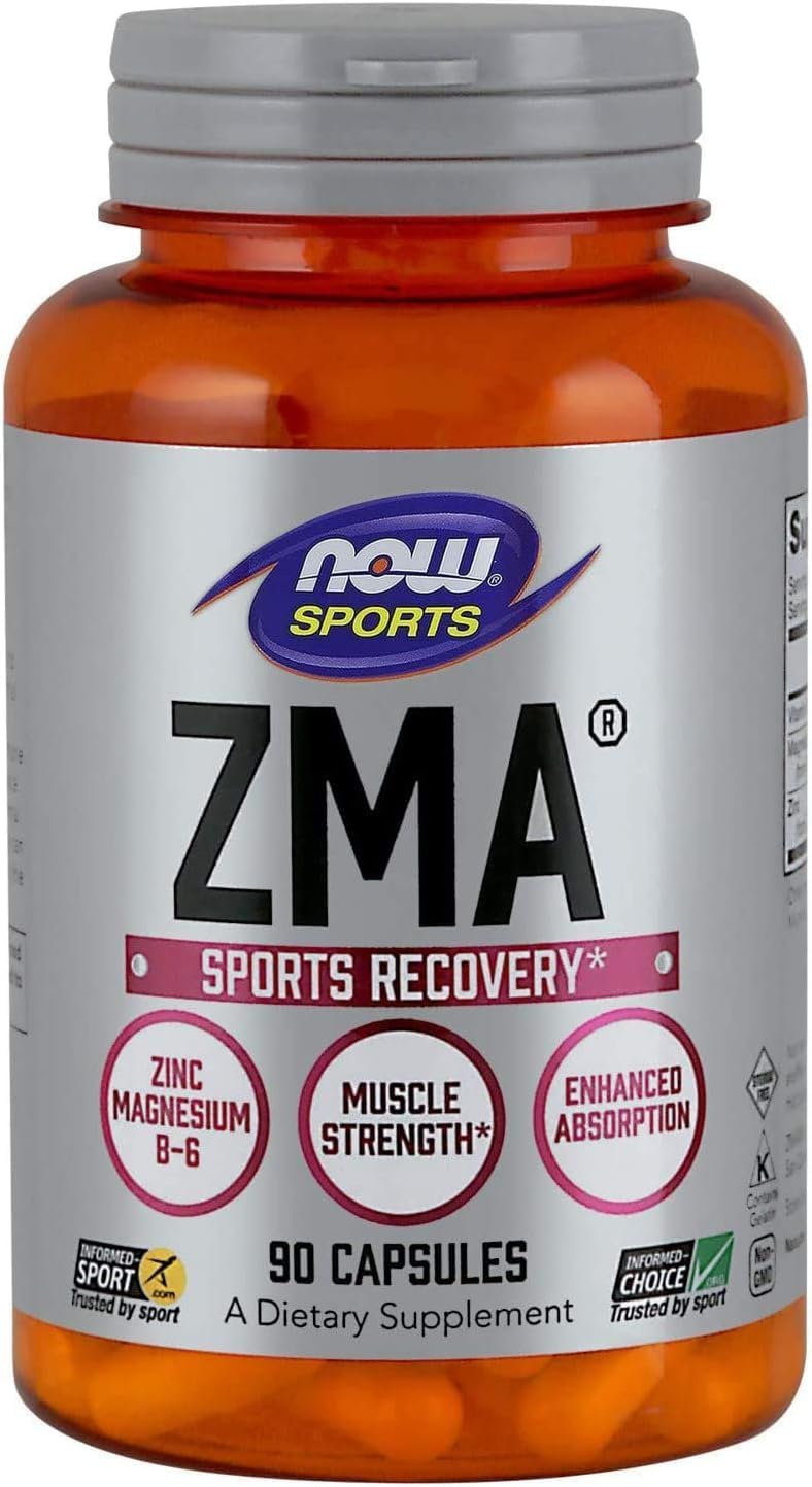 NOW Foods ZMA Sports Nutrition Supplement, Enhanced Absorption for Sports Recovery, 90 Capsules