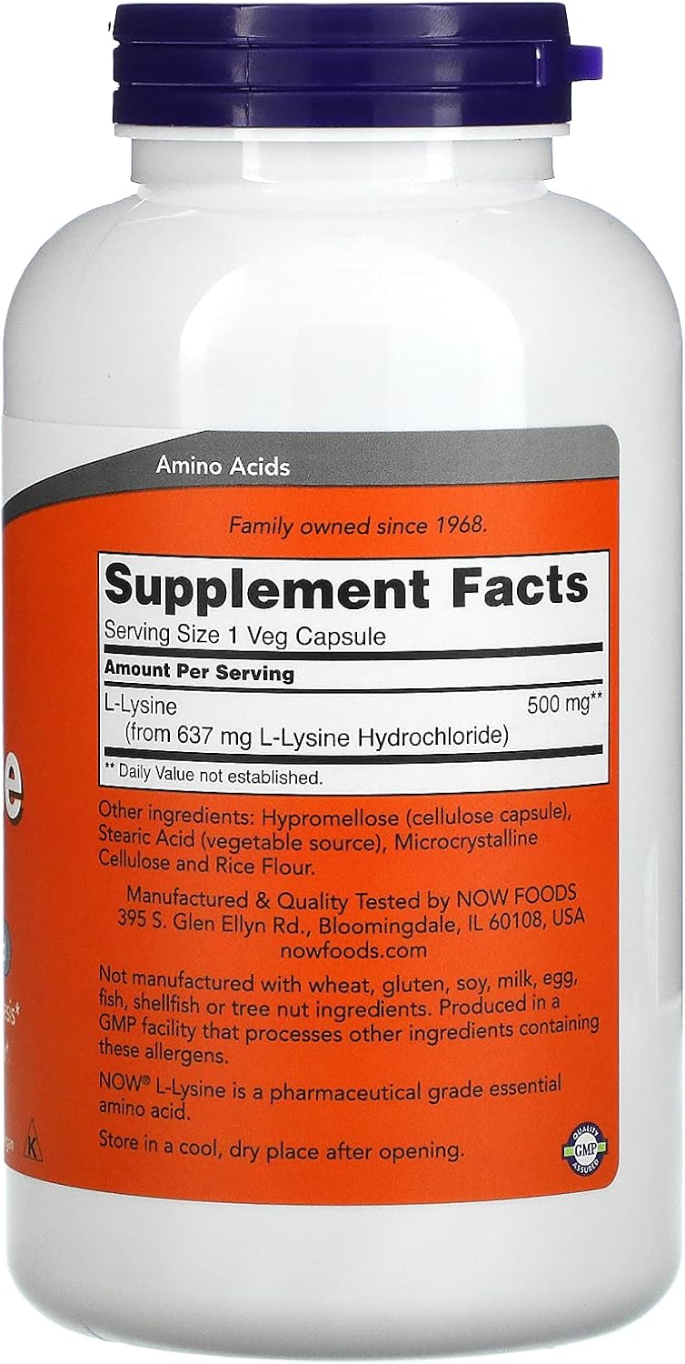 NOW L-Lysine 500mg - 250 Capsules by NOW Foods