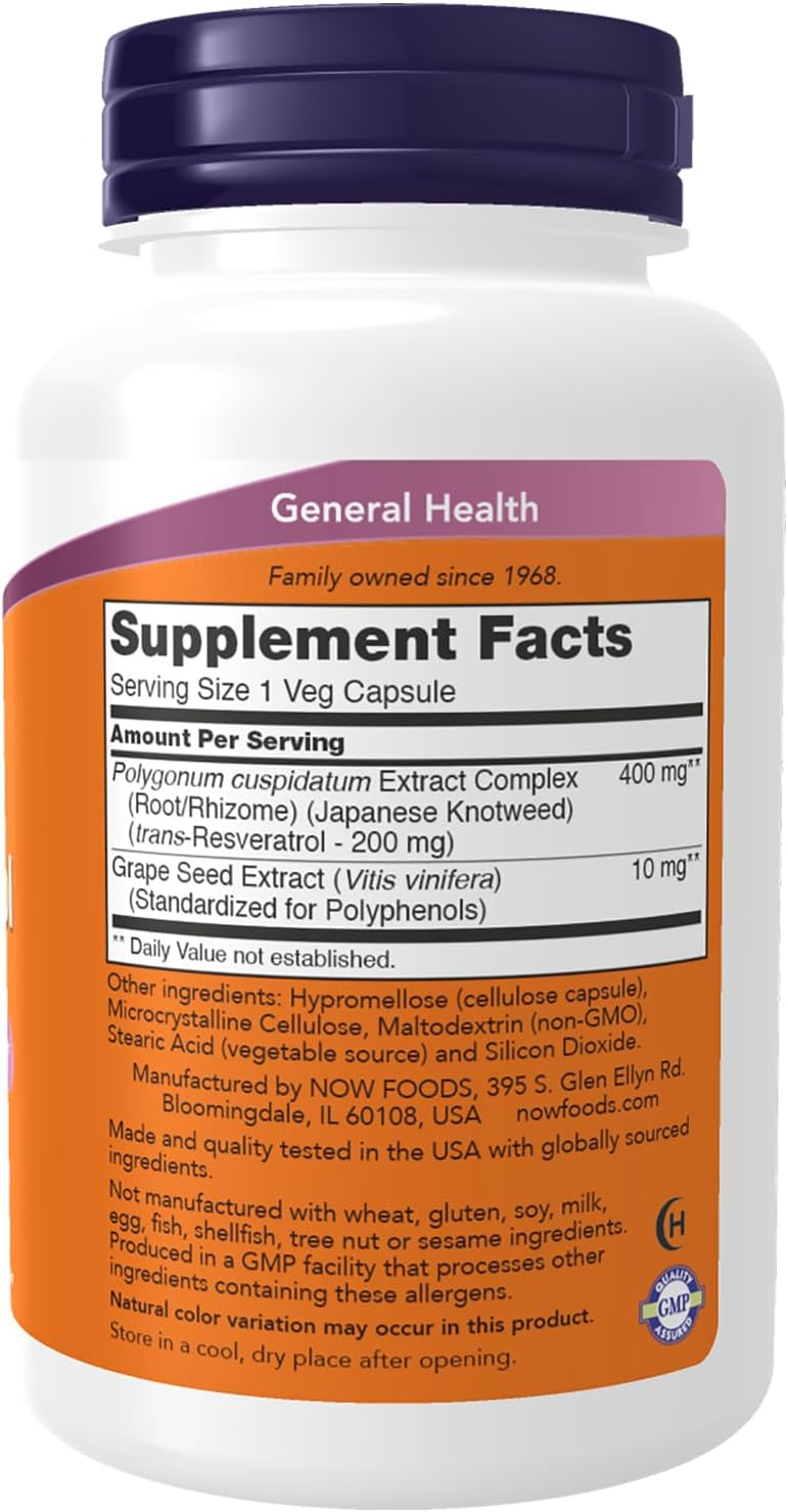 NOW Resveratrol 200 mg Supplement with Red Wine Extract - 120 Veg Capsules by NOW Foods
