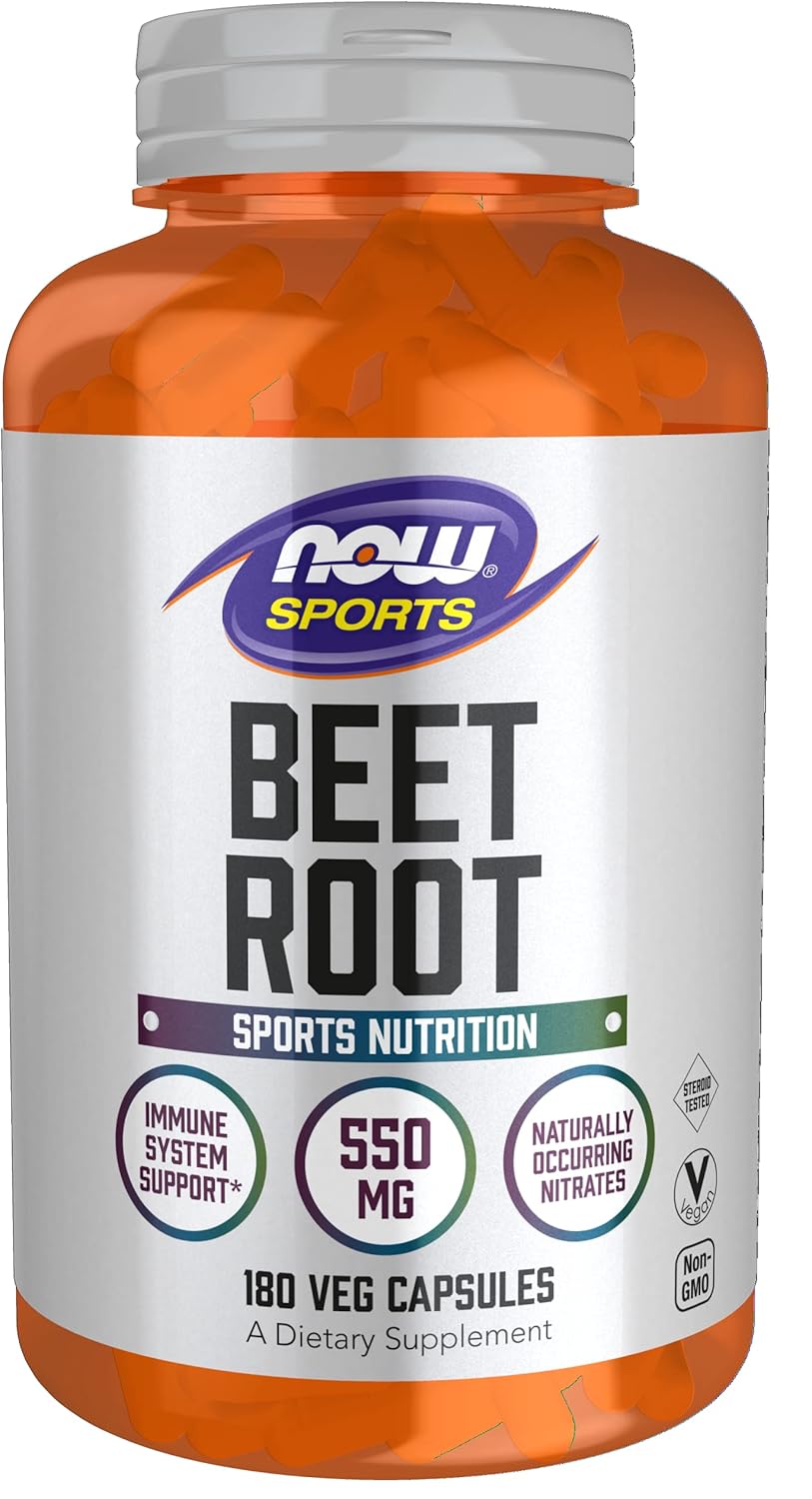 NOW Sports Beet Root Veg Capsules - 550mg, Immune System Support, Sports Nutrition, Naturally Occurring Nitrates - 180 Count