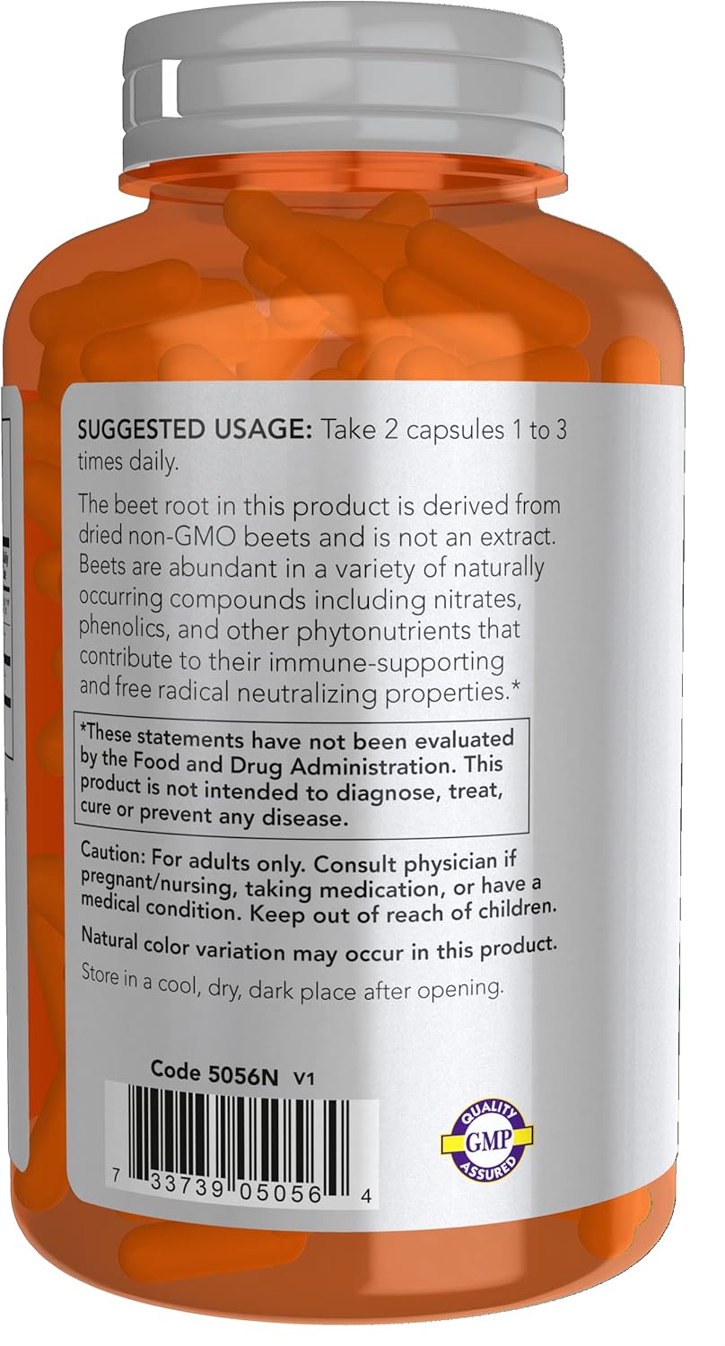 NOW Sports Beet Root Veg Capsules - 550mg, Immune System Support, Sports Nutrition, Naturally Occurring Nitrates - 180 Count