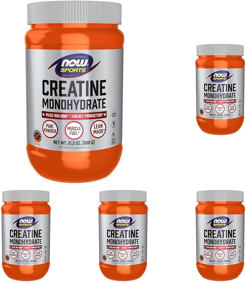 NOW Sports Nutrition Creatine Monohydrate Powder for Mass Building and Energy Production - 21.2oz (Pack of 5)