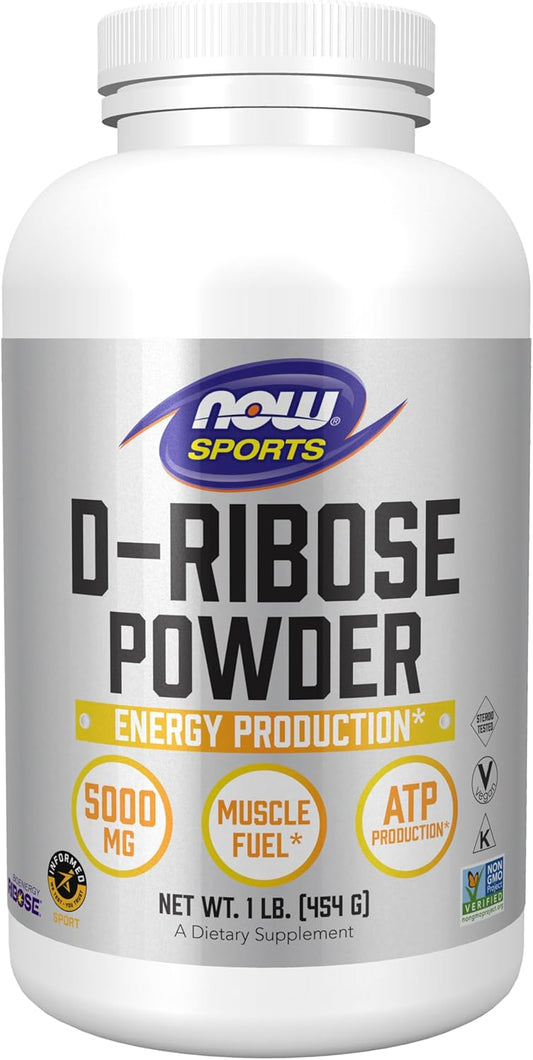 NOW Sports Nutrition D-Ribose Powder 5000mg - Non-GMO Energy Production Supplement - 16oz
