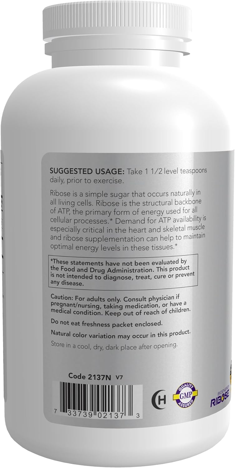 NOW Sports Nutrition D-Ribose Powder 5000mg - Non-GMO Energy Production Supplement - 16oz