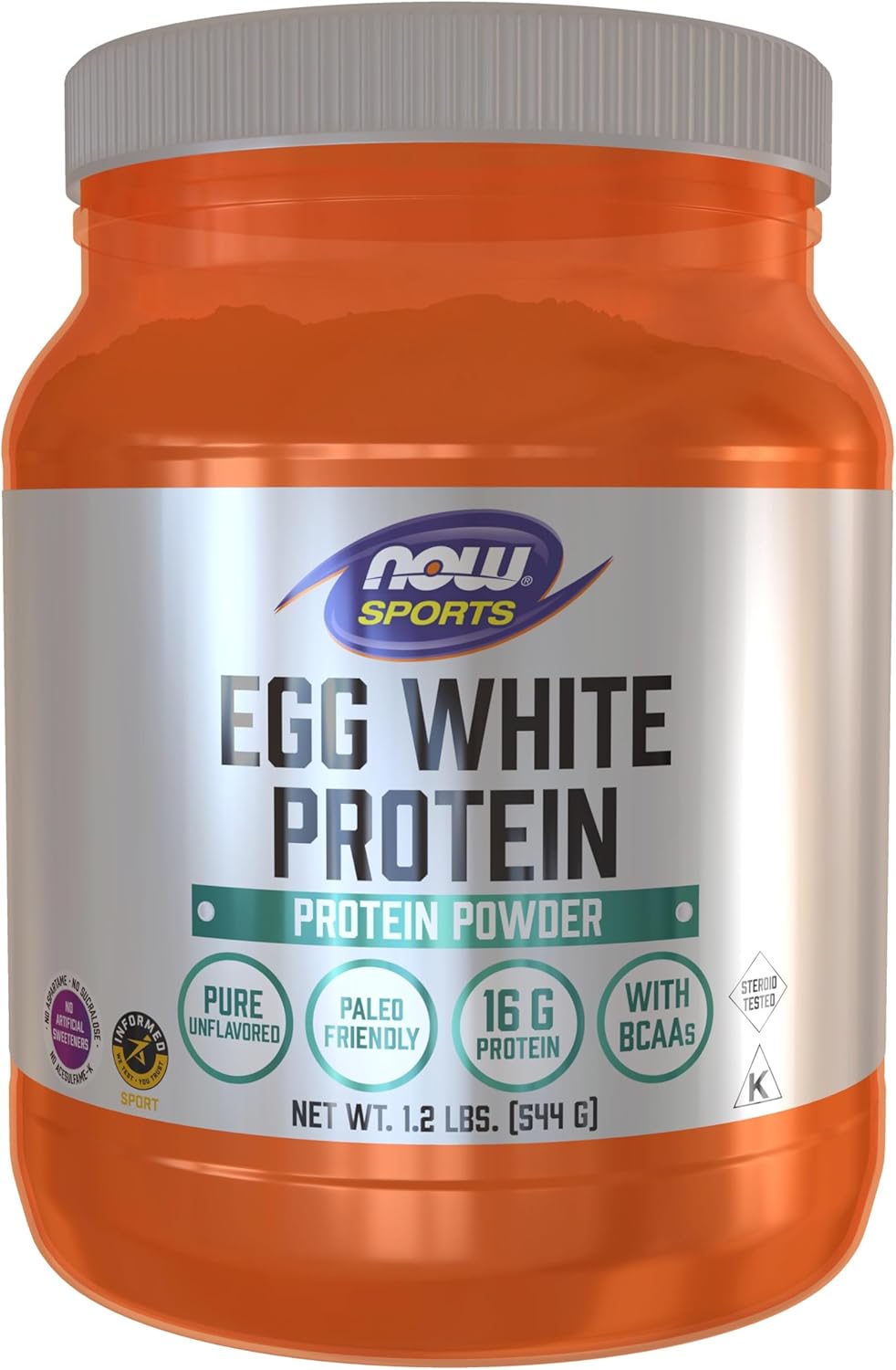 NOW Sports Nutrition Egg White Protein 1.2lb Unflavored Powder - 16g Protein with BCAAs