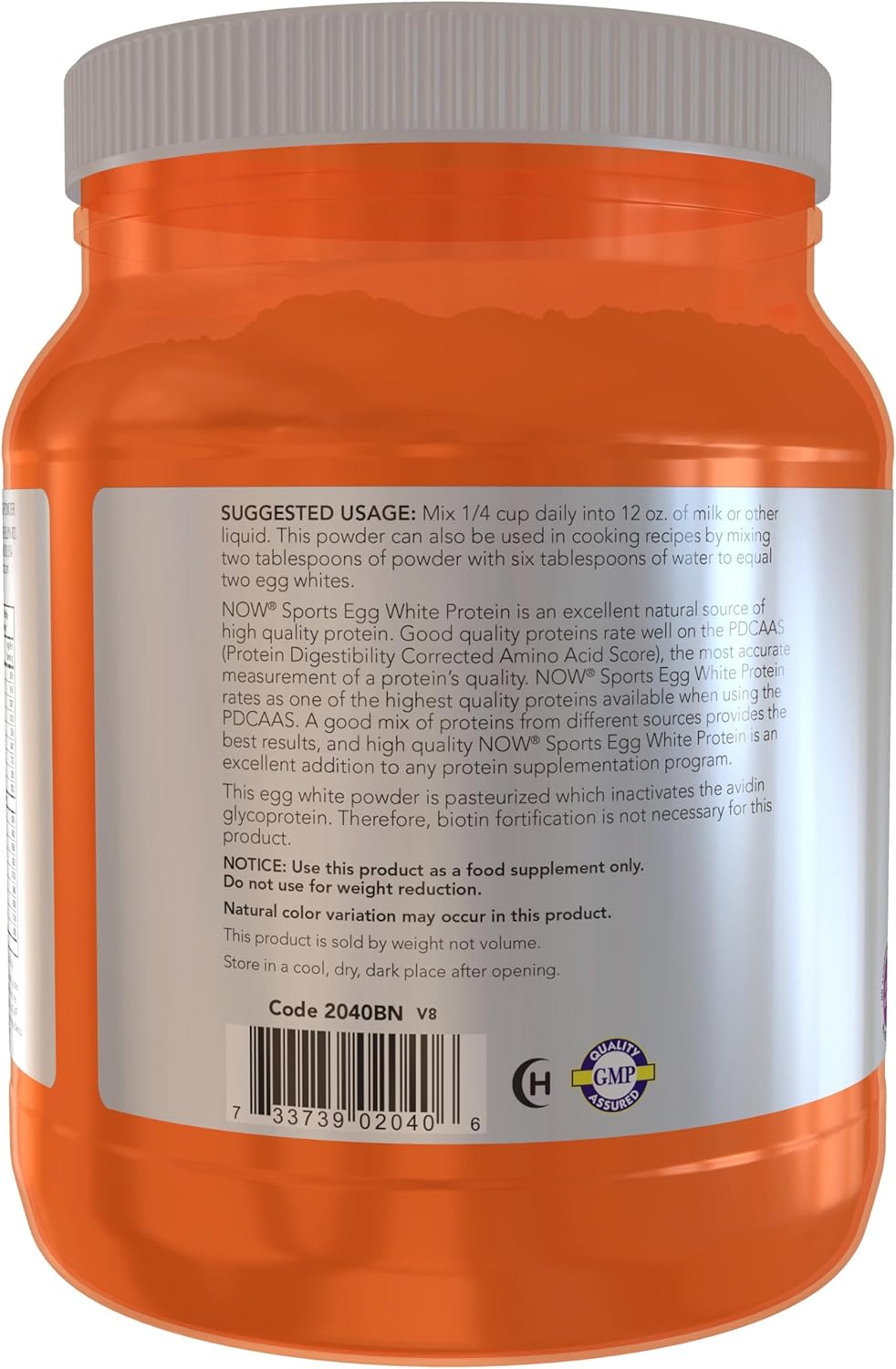 NOW Sports Nutrition Egg White Protein 1.2lb Unflavored Powder - 16g Protein with BCAAs