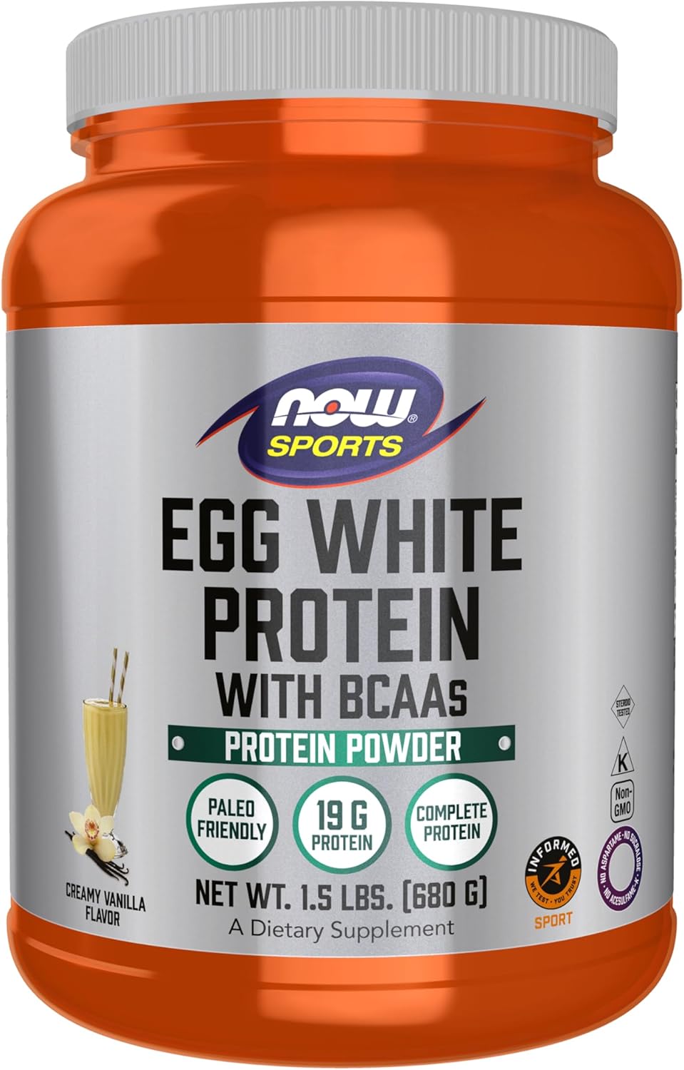 NOW Sports Nutrition Egg White Protein Powder with BCAAs - Creamy Vanilla Flavor, 1.5lb