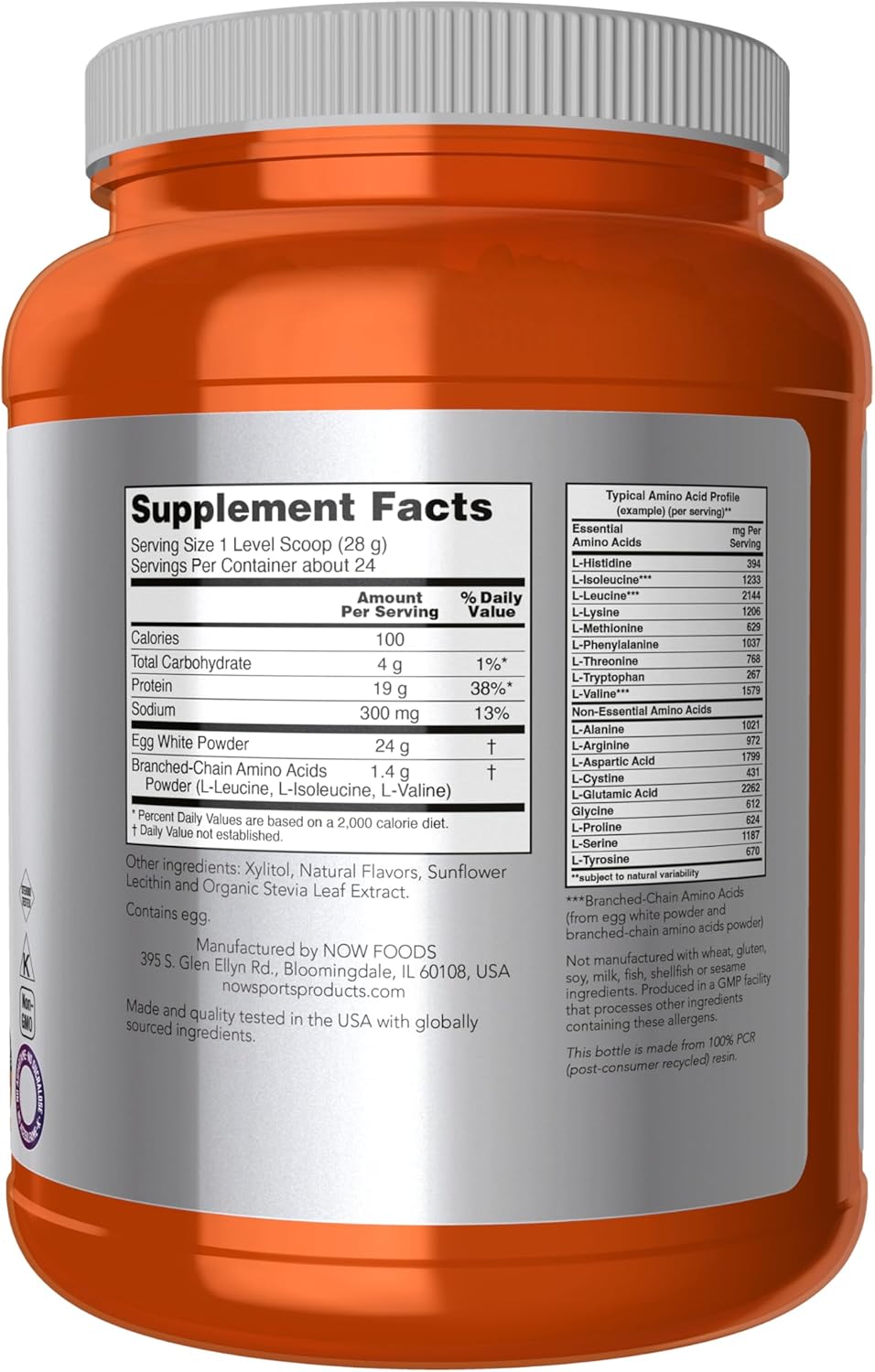 NOW Sports Nutrition Egg White Protein Powder with BCAAs - Creamy Vanilla Flavor, 1.5lb