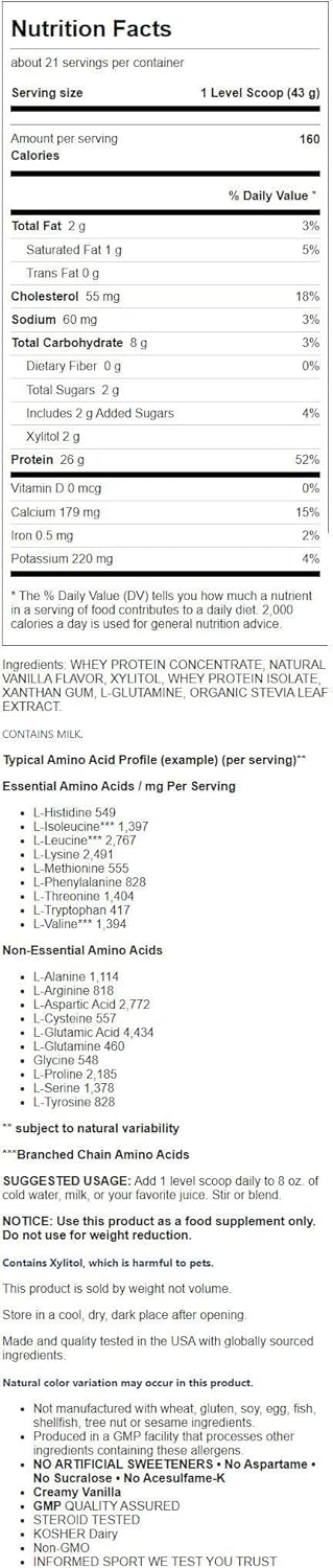 NOW Sports Whey Protein Natural Vanilla 2 lbs - High-Quality Whey Protein Powder