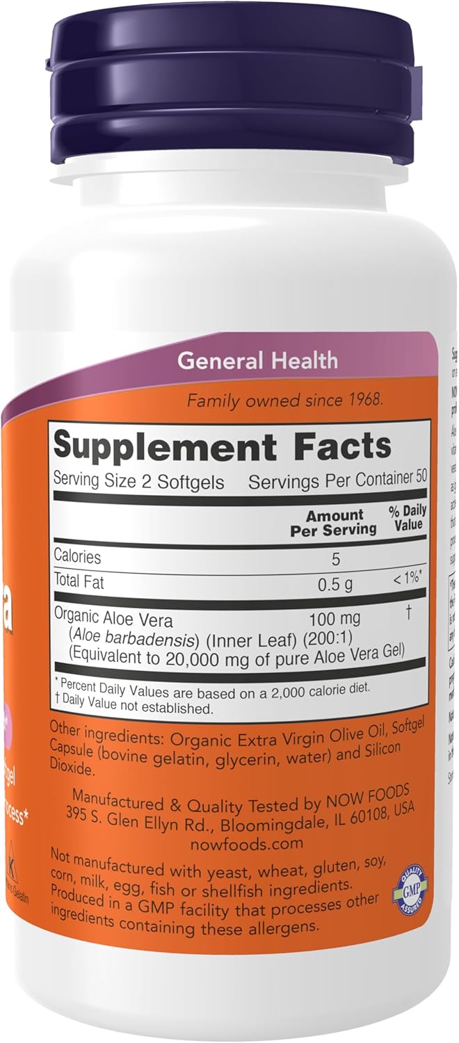 NOW Supplements Aloe Vera Softgels - 10,000mg for Digestive Health - 100 Count