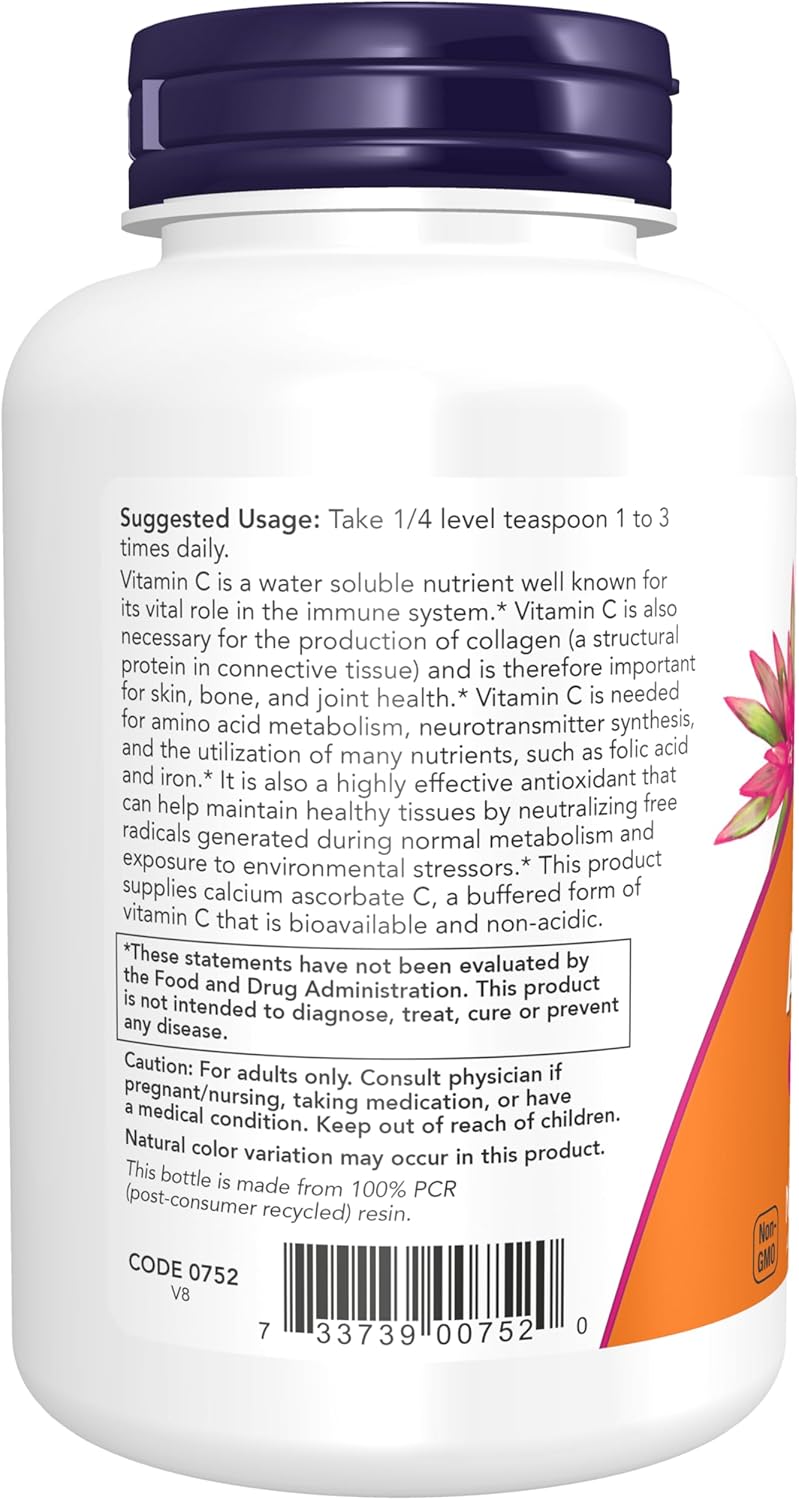 NOW Supplements Calcium Ascorbate Powder - Buffered Antioxidant Protection - 8-Ounce (2 Pack)