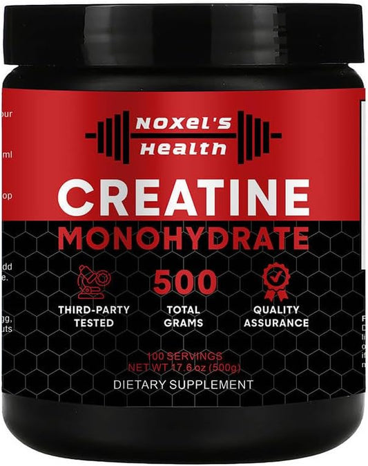 Noxel Micronized Creatine Monohydrate Powder - 100 Servings, 5g per Serving, Muscle Building Pre Workout Supplement, 500g (1.1 lbs) Pack