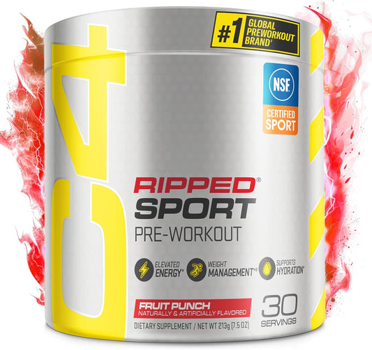 NSF Certified Cellucor C4 Ripped Sport Pre Workout Powder - Sugar Free Energy Supplement for Men & Women, 135mg Caffeine, Weight Loss - Fruit Punch, 30 Servings
