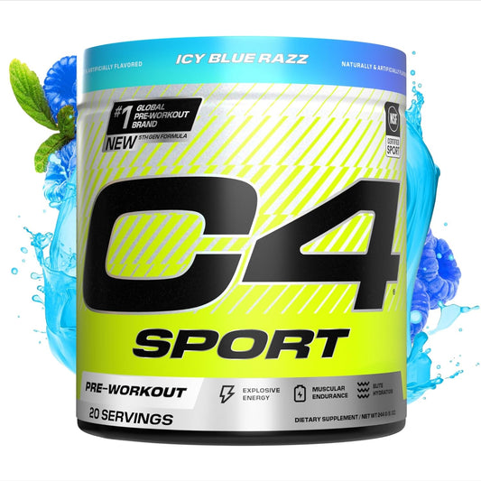 NSF Certified Cellucor C4 Sport Pre Workout Powder - 200mg Caffeine + Creatine + Beta-Alanine - Electrolytes and Energy Supplement - ICY Blue Razz, 20 Servings