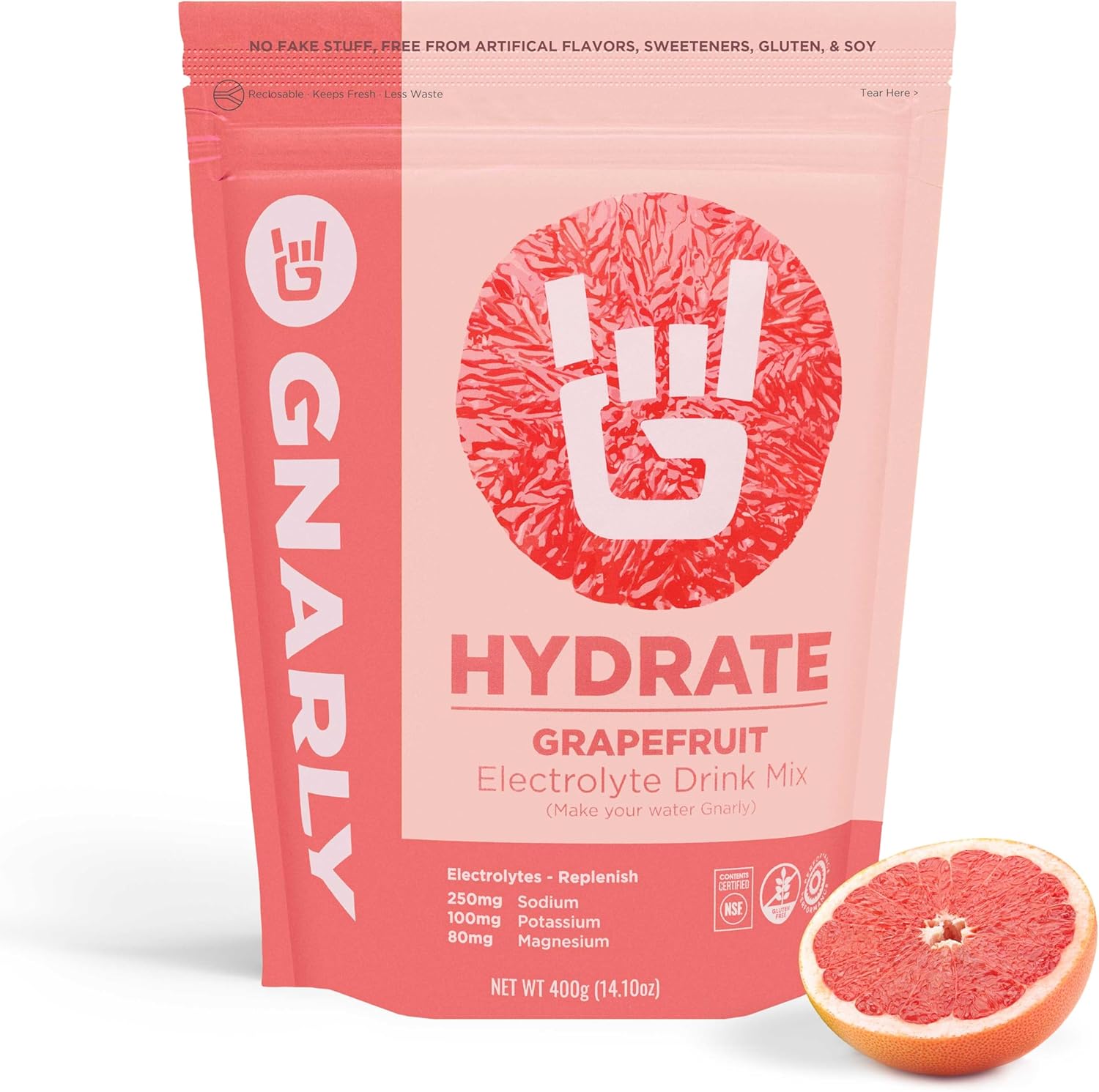 NSF Certified Gnarly Nutrition Hydrate Electrolyte Powder - Ruby Red Grapefruit - 14.10 oz - Exercise Hydration Drink Mix for Performance & Recovery