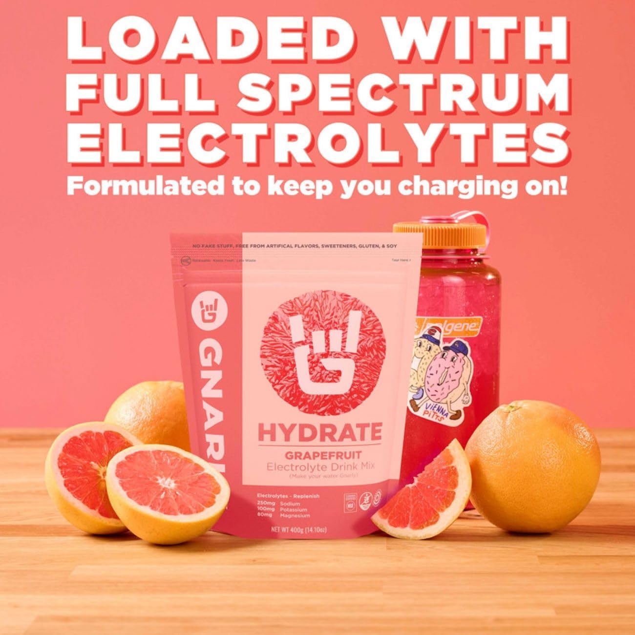 NSF Certified Gnarly Nutrition Hydrate Electrolyte Powder - Ruby Red Grapefruit - 14.10 oz - Exercise Hydration Drink Mix for Performance & Recovery