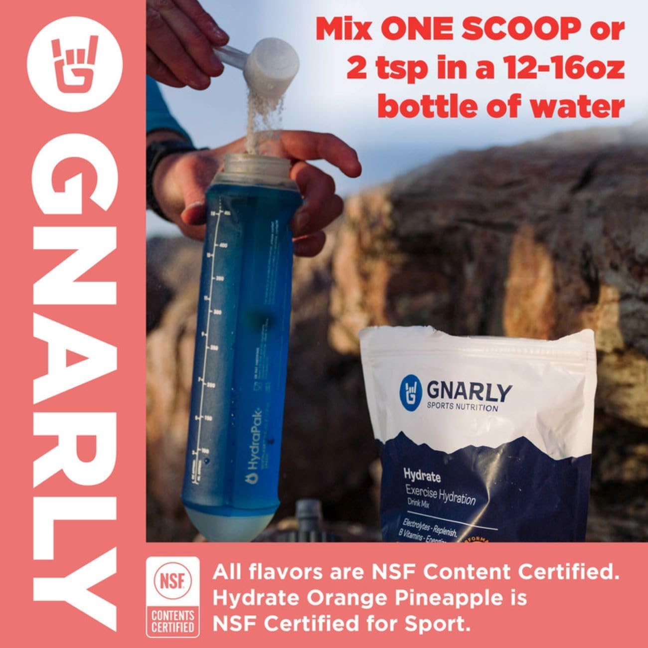 NSF Certified Gnarly Nutrition Hydrate Electrolyte Powder - Ruby Red Grapefruit - 14.10 oz - Exercise Hydration Drink Mix for Performance & Recovery