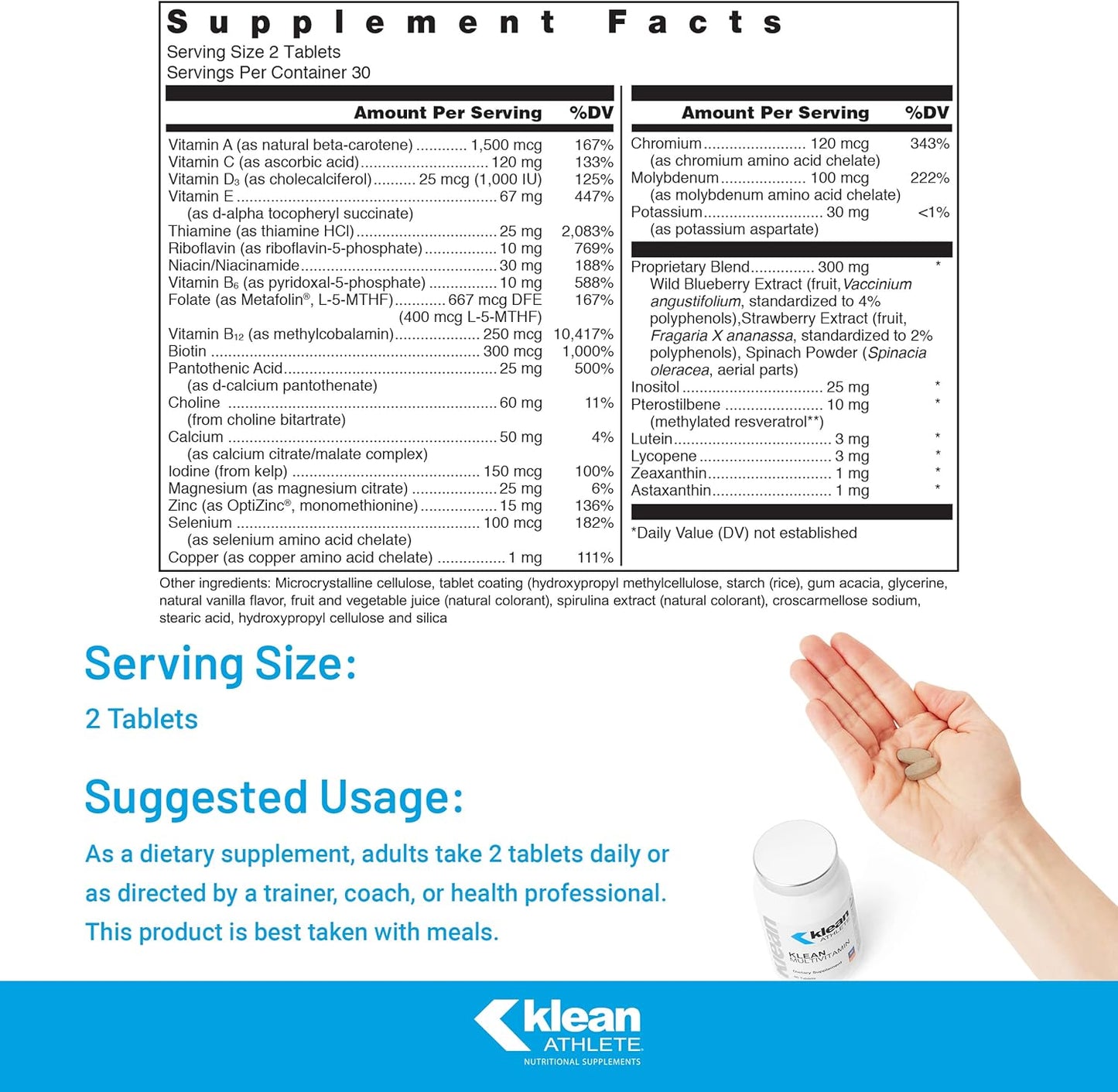 NSF Certified Klean ATHLETE Multivitamin - 60 Tablets for Optimal Health with Essential Nutrients & Antioxidants
