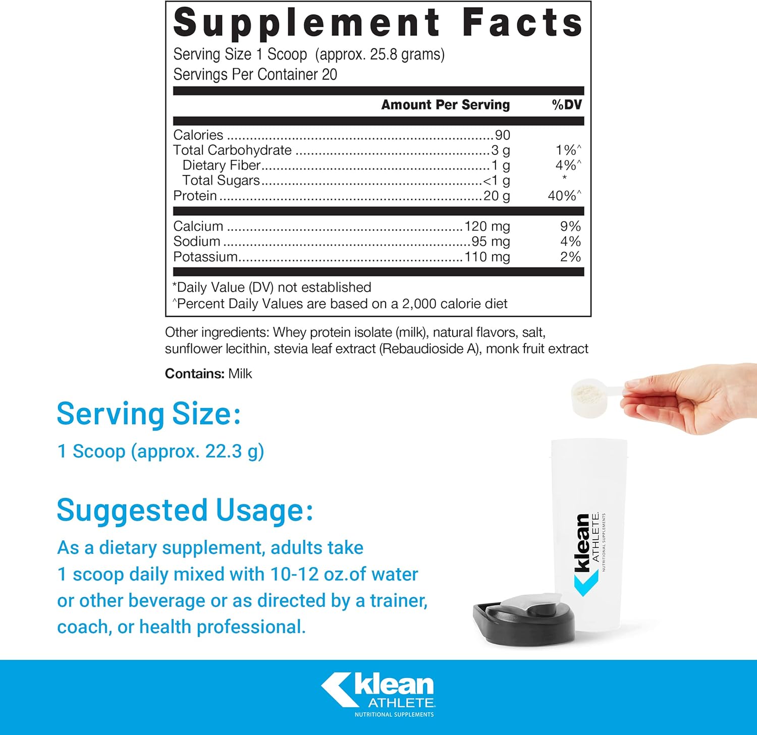 NSF Certified Klean Isolate Whey Protein: Daily Muscle Integrity Support - Natural Vanilla - 20 Servings