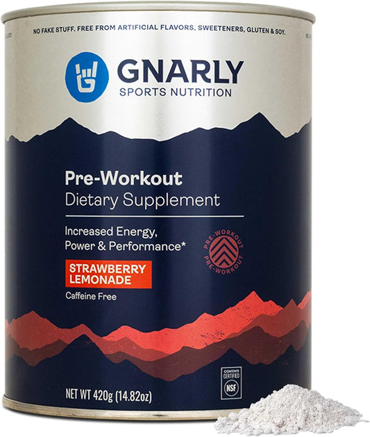 NSF Certified Natural Vegan Pre-Workout Powder, Strawberry Lemonade Flavor - Endurance & Recovery Sports Nutrition Supplement, Caffeine Free - 14.82 oz