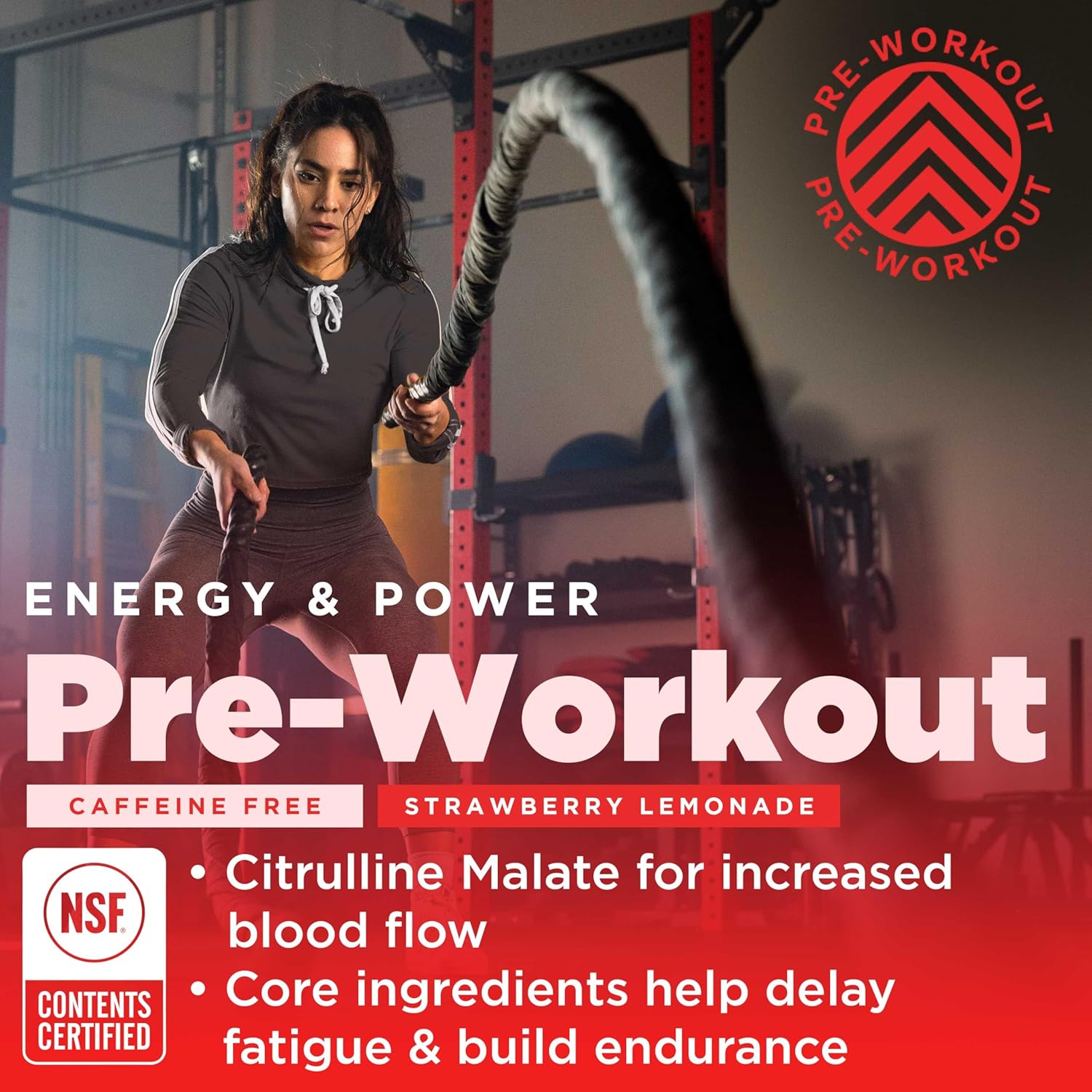 NSF Certified Natural Vegan Pre-Workout Powder, Strawberry Lemonade Flavor - Endurance & Recovery Sports Nutrition Supplement, Caffeine Free - 14.82 oz