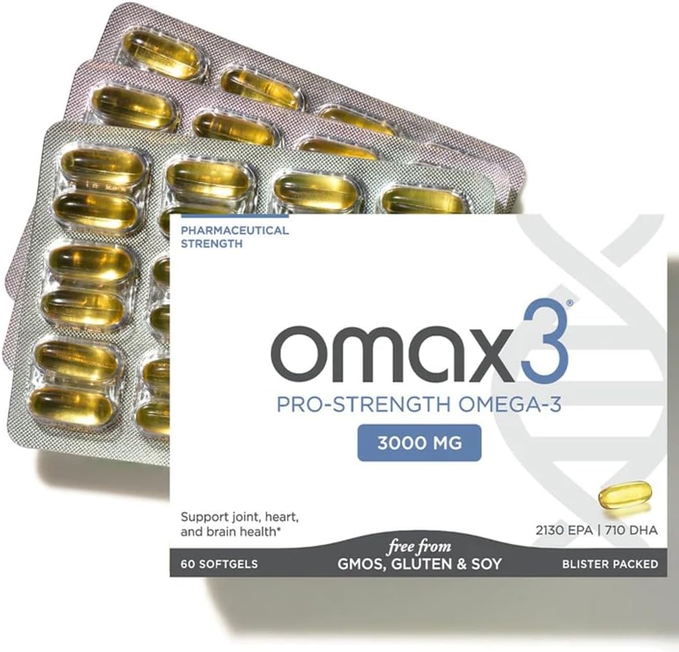 NSF Certified Omax3 Professional Strength Omega-3 Fish Oil Softgels - 1000 mg - Joint & Muscle Support - EPA DHA - 60 Pack