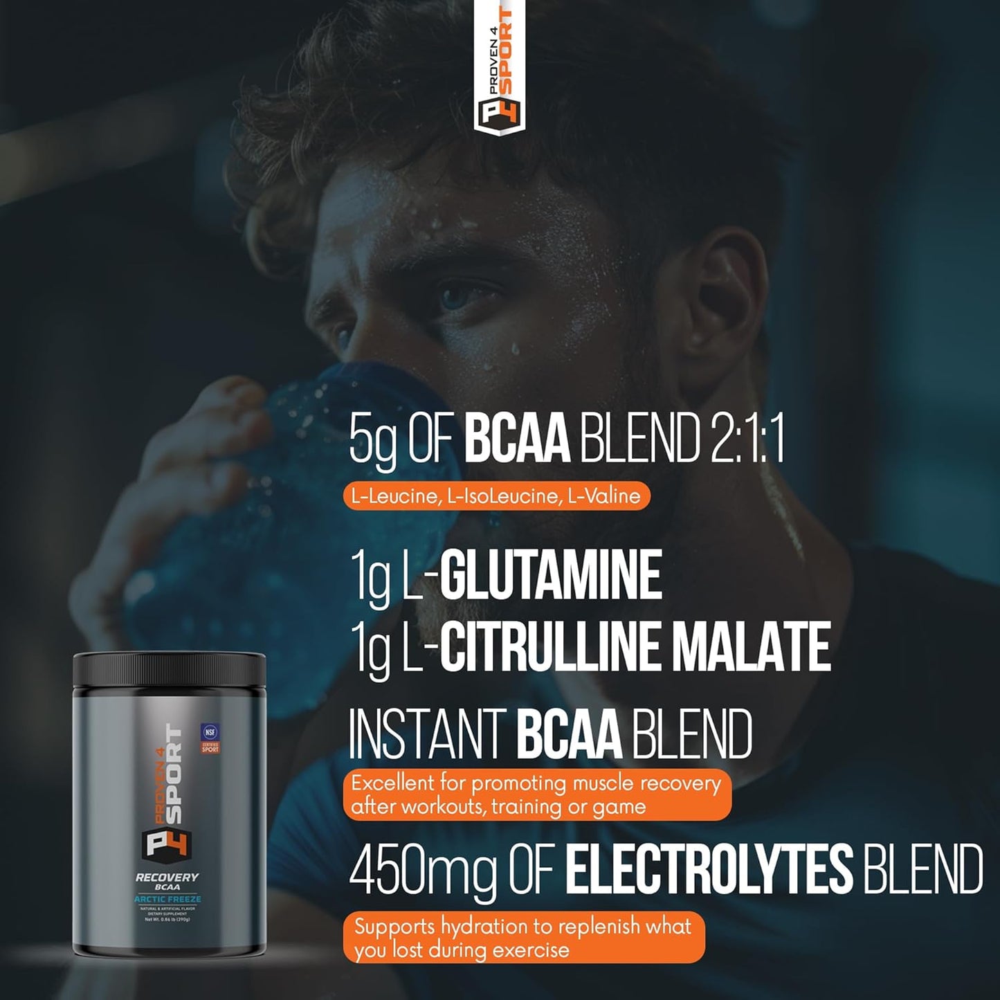 NSF Certified Post-Workout Recovery Powder with BCAAs, Electrolytes, and Amino Acids - Arctic Freeze Flavor - 30 Servings