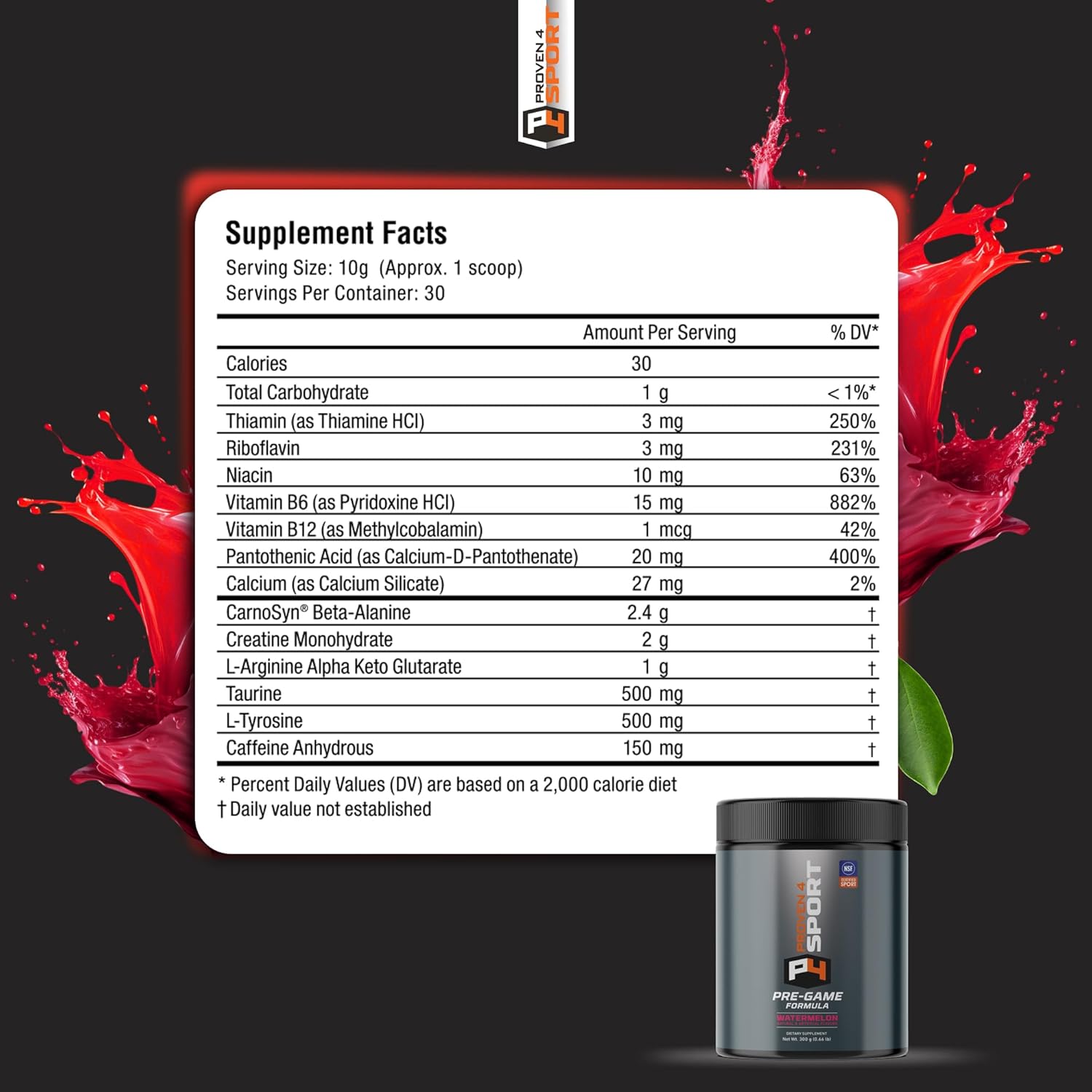 NSF Certified Pre-Workout Powder for Men and Women with Creatine, Beta Alanine, and Caffeine - Watermelon Flavor - 30 Servings